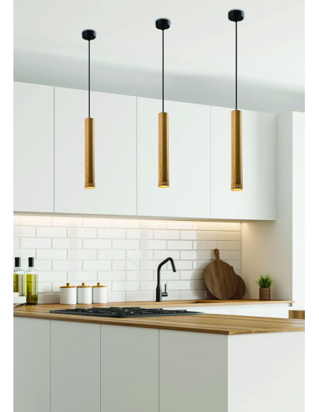 CANDELLUX Tubo lampa wisząca czarny 1x25w gu10 klosz 40cm drewniany 31-78599