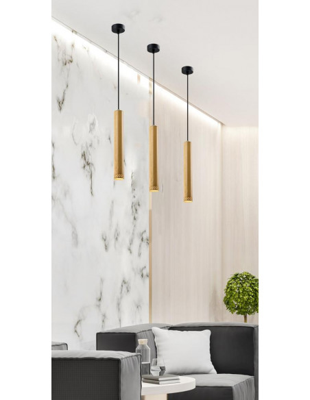 CANDELLUX Tubo lampa wisząca czarny 1x25w gu10 klosz 40cm drewniany 31-78599