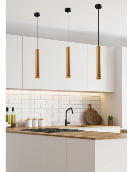 CANDELLUX Tubo lampa wisząca czarny 1x25w gu10 klosz 40cm drewniany 31-78599