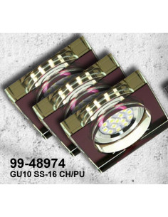 CANDELLUX ZESTAW TRZECH OPRAW  SS-16 CH/PU 3X3W GU10 LED Z ŻARÓWKĄ  LED  CHROM OPR. STROP. STAŁA KWADRATOWA SZKŁO FIOLETOWE
