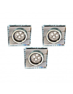 CANDELLUX ZESTAW TRZECH OPRAW SS-22 CH/TR+WH GU10 50W+LED SMD 230V BIAŁY 2,1W CHROM OPR. STROP. STAŁA KWADRATOWA SZKŁO TRANSP