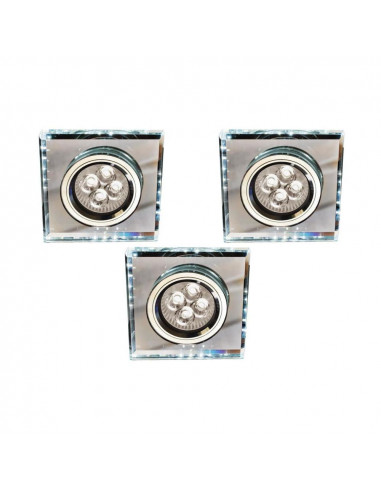 CANDELLUX ZESTAW TRZECH OPRAW SS-22 CH/TR+WH GU10 50W+LED SMD 230V BIAŁY 2,1W CHROM OPR. STROP. STAŁA KWADRATOWA SZKŁO TRANSP