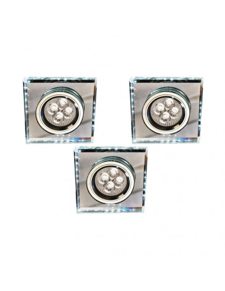 CANDELLUX ZESTAW TRZECH OPRAW SS-22 CH/TR+WH GU10 50W+LED SMD 230V BIAŁY 2,1W CHROM OPR. STROP. STAŁA KWADRATOWA SZKŁO TRANSP
