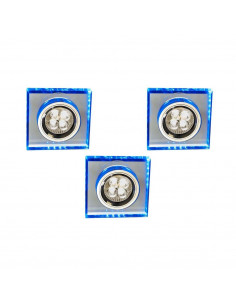CANDELLUX ZESTAW TRZECH OPRAW SS-22 CH/TR+BL GU10 50W+LED SMD 230V NIEBIESKI 2,1W CHROM OPR. STROP. STALA KWADRATOWA SZKLO TRANS