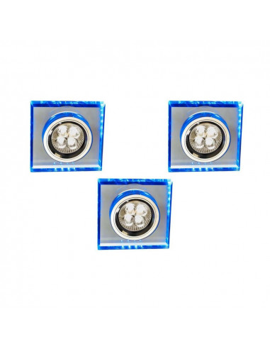 CANDELLUX ZESTAW TRZECH OPRAW SS-22 CH/TR+BL GU10 50W+LED SMD 230V NIEBIESKI 2,1W CHROM OPR. STROP. STALA KWADRATOWA SZKLO TRANS