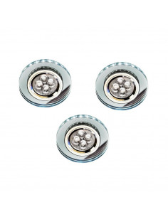 CANDELLUX ZESTAW TRZECH OPRAW SS-23 CH/TR+WH GU10 50W+LED SMD 230V BIAŁY 2,1W CHROM OPR. STROP. STAŁA OKRĄGŁA SZKŁO TRANSPA