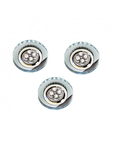 CANDELLUX ZESTAW TRZECH OPRAW SS-23 CH/TR+WH GU10 50W+LED SMD 230V BIAŁY 2,1W CHROM OPR. STROP. STAŁA OKRĄGŁA SZKŁO TRANSPA
