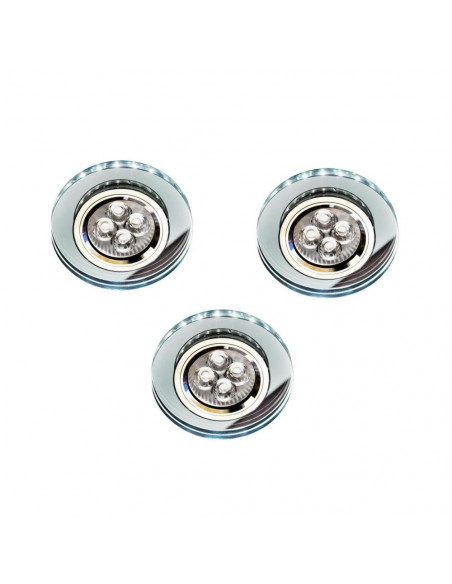 CANDELLUX ZESTAW TRZECH OPRAW SS-23 CH/TR+WH GU10 50W+LED SMD 230V BIAŁY 2,1W CHROM OPR. STROP. STAŁA OKRĄGŁA SZKŁO TRANSPA