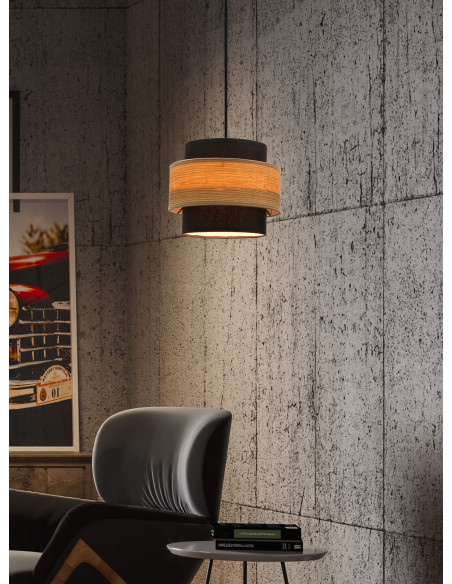 CANDELLUX Twin lampa wisząca czarny 1x40w e27 abażur czarny+drewniany 31-17871