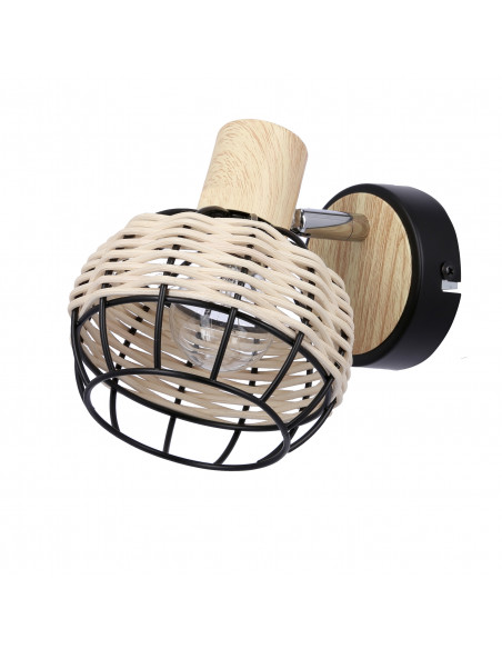 CANDELLUX Tajga lampa kinkiet czarny+drewniany 1x40w e14 klosz czarny+drewniany 91-12197