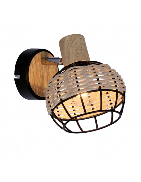 CANDELLUX Tajga lampa kinkiet czarny+drewniany 1x40w e14 klosz czarny+drewniany 91-12197