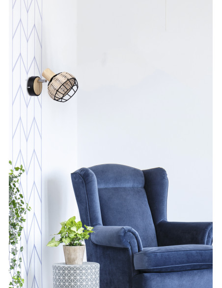 CANDELLUX Tajga lampa kinkiet czarny+drewniany 1x40w e14 klosz czarny+drewniany 91-12197