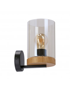 CANDELLUX WELS LAMPA KINKIET CZARNY+DREWNIANY 1X40 E27 KLOSZ DYMIONY 21-21953