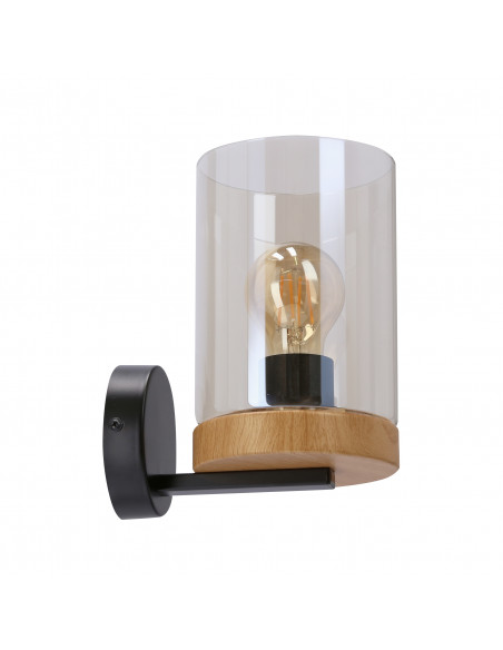 CANDELLUX WELS LAMPA KINKIET CZARNY+DREWNIANY 1X40 E27 KLOSZ DYMIONY 21-21953