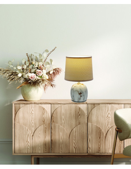 CANDELLUX ADELINA LAMPA GABINETOWA MARMUR+ZŁOTY 1X40W E14 ABAŻUR BEŻOWY OD DINA 41-24374