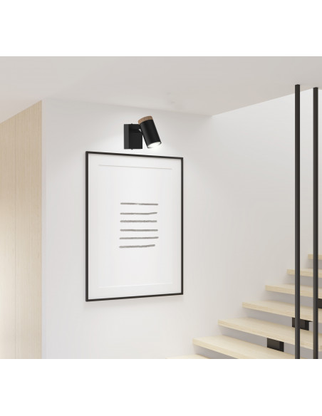 CANDELLUX LAGOS LAMPA KINKIET CZARNY 1X15 GU10 KLOSZ CZARNY+DREWNIANY 91-13705
