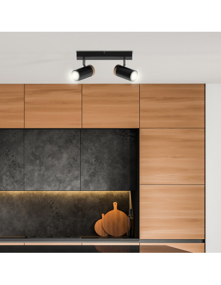 CANDELLUX LAGOS LAMPA SUFITOWA CZARNY 2X15 GU10 KLOSZ CZARNY+DREWNIANY 92-13712