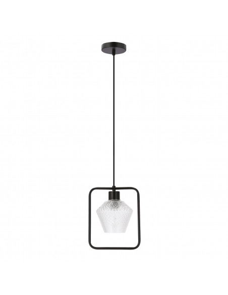 CANDELLUX NIKO LAMPA WISZĄCA CZARNY 1X40W E27 KLOSZ BEZBARWNY KARBOWANY 31-26842