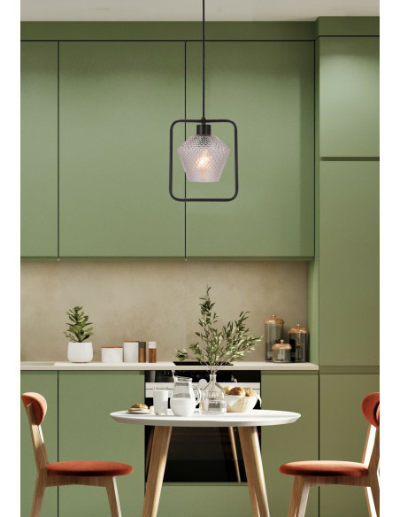 CANDELLUX NIKO LAMPA WISZĄCA CZARNY 1X40W E27 KLOSZ BEZBARWNY KARBOWANY 31-26842