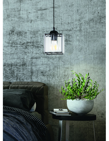 CANDELLUX GLASSIA LAMPA WISZĄCA CZARNY 1X40 E27 KLOSZ CZARNY+KRYSZTAŁY BEZBARWNE 31-21106