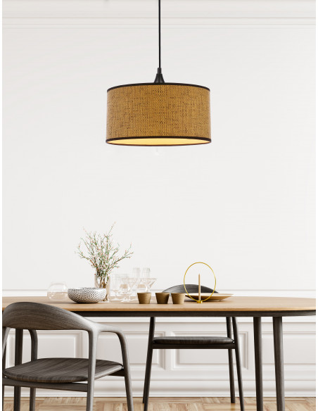 CANDELLUX ANAKA LAMPA WISZĄCA CZARNY 1X40W E27 ABAŻUR PLECIONKA BEŻOWO-BRĄZOWA 31-27269