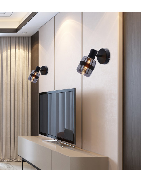 CANDELLUX YUKI LAMPA KINKIET CZARNY MATOWY 1X15W E14 KLOSZ DYMIONY 91-13415