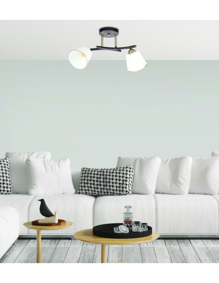 CANDELLUX GRECO LAMPA SUFITOWA CZARNY+ZŁOTY 2X40 E27 KLOSZ BIAŁY 32-22622