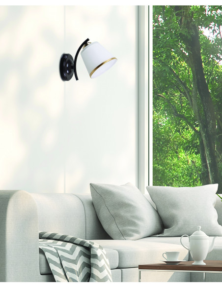 CANDELLUX GRECO LAMPA KINKIET CZARNY+ZŁOTY 1X40 E27 KLOSZ BIAŁY 21-22615