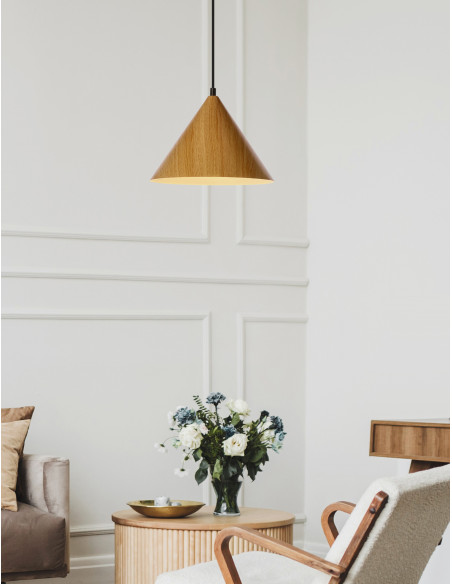 CANDELLUX DUNCA LAMPA WISZĄCA 25 CZARNY 1X40 E27 KLOSZ JASNY DĘBOWY 31-23414
