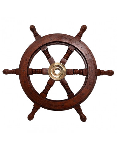 Koło Sterowe Drewniane – 45 cm - Dekoracja Marynistyczna Retro - NC1402A