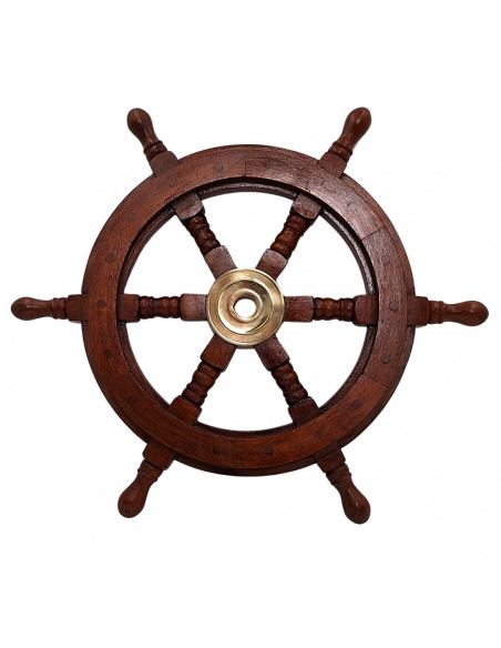 Koło Sterowe Drewniane – 45 cm - Dekoracja Marynistyczna Retro - NC1402A
