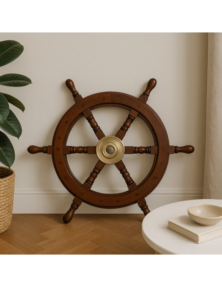 Koło Sterowe Drewniane – 45 cm - Dekoracja Marynistyczna Retro - NC1402A