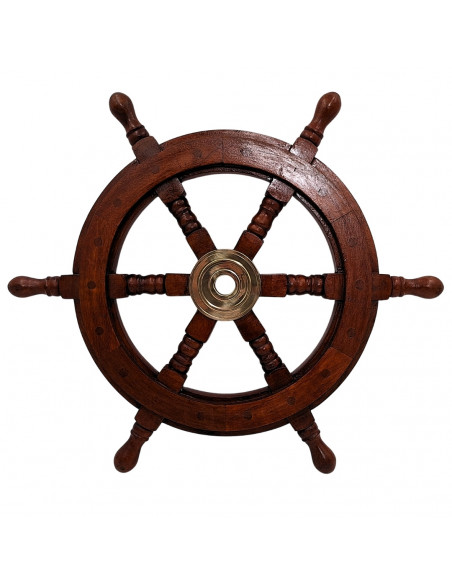 Koło Sterowe Drewniane – 45 cm - Dekoracja Marynistyczna Retro - NC1402A
