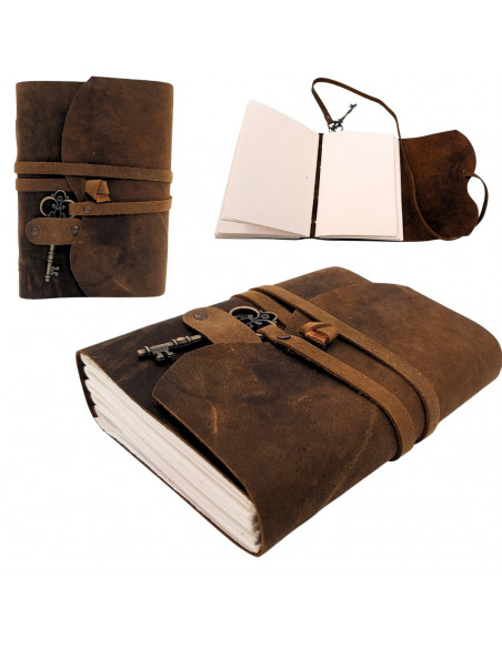 Notes Skórzany Retro z Kluczykiem i Paskiem 200 stron 18 x 13 cm - AH02