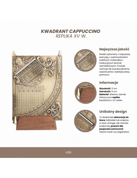 Kwadrant Cappuccino – Replika XV w. - Prezent dla astronoma lub żeglarza – H28