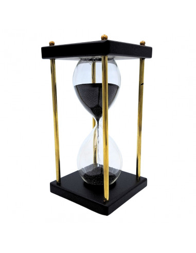 Klepsydra Mosiężno-Drewniana 5 minut – Czarny Piasek – Elegancka Dekoracja Retro - STRS153/6