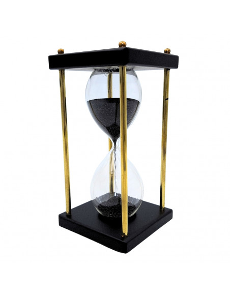 Klepsydra Mosiężno-Drewniana 5 minut – Czarny Piasek – Elegancka Dekoracja Retro - STRS153/6