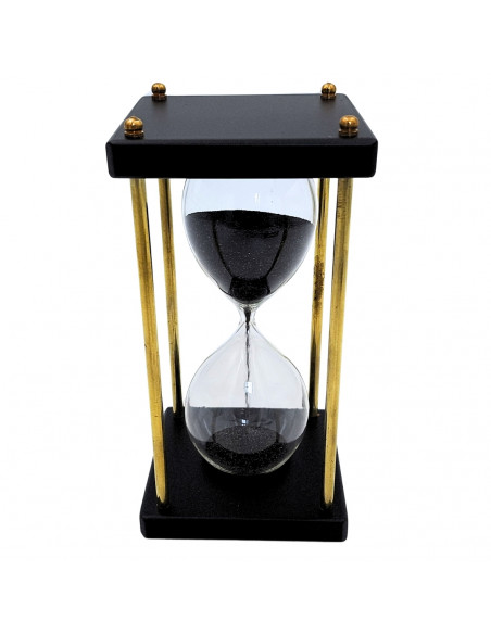 Klepsydra Mosiężno-Drewniana 5 minut – Czarny Piasek – Elegancka Dekoracja Retro - STRS153/6