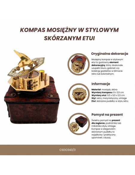 Kompas Mosiężny w Stylowym Skórzanym Pudełku – Prezent Retro Vintage - CSDO343/3