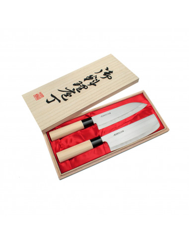 SATAKE Megumi Zestaw Japoński nóż Santoku + Nakiri H8161W