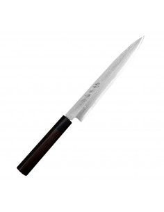 Hideo Kitaoka Shirogami Satin Damascus Nóż Yanagi Sashimi 21cm