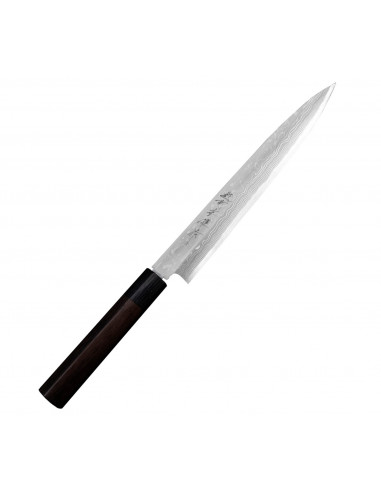Hideo Kitaoka Shirogami Satin Damascus Nóż Yanagi Sashimi 21cm