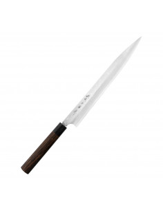Hideo Kitaoka Shirogami Satin Damascus Nóż Yanagi 30cm