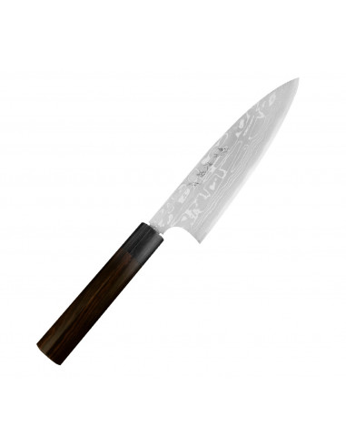 Hideo Kitaoka Shirogami Satin Damascus Nóż Funayuki 18cm