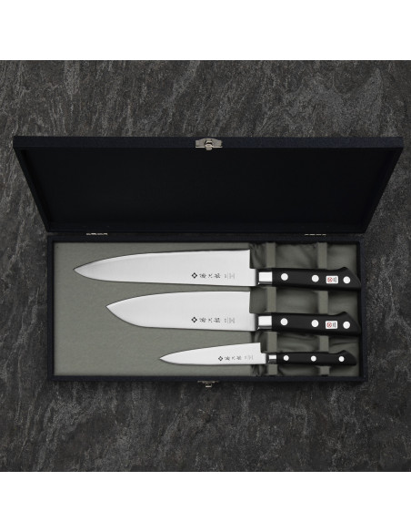 Tojiro DP3 Zestaw Nóż Szefa kuchni 21 cm + Santoku 17 cm + Uniwersalny 12 cm