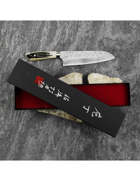 Takeshi Saji SRS-13 Jeleni róg Ręcznie kuty nóż Santoku 18 cm