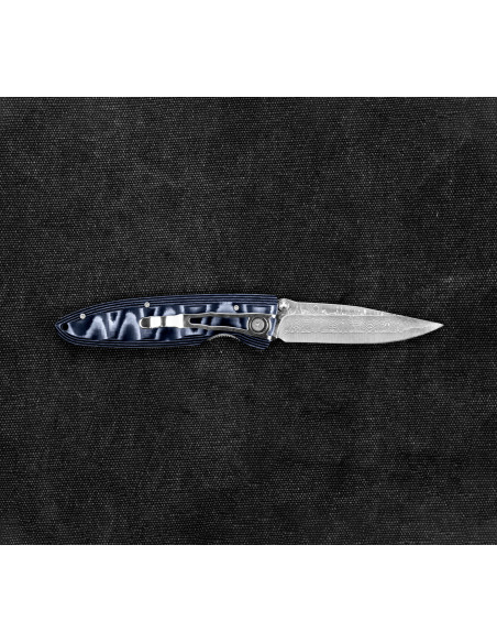 MCUSTA Classic Wave Blue Micarta Damascus 8,5 cm