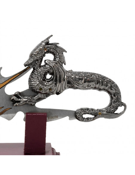 Sztylet dekoracyjny smok na podstawie 34 cm - fantasy - stal nierdzewna – SW-185