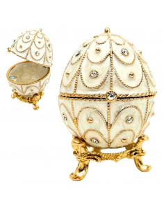 Ekskluzywne Szkatułka Jajo Fabergé Metalowa z Kryształkami - B0748-17WH