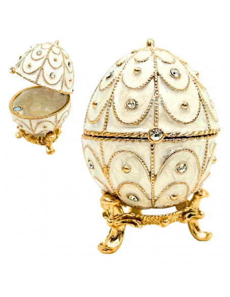 Ekskluzywne Szkatułka Jajo Fabergé Metalowa z Kryształkami - B0748-17WH